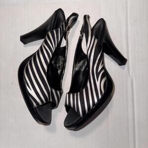 Unlisted Y2K Baddie Sandals Heels Slip On Slingback Peep Toe Zebra Print Sz 9